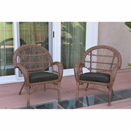 JECO W00210-C-2-FS017 Santa Maria Honey Wicker Chair with Black Cushion, 2PK W00210-C_2-FS017